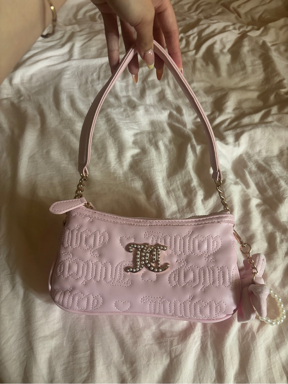 Juicy Couture Pink Quilted Shoulder Bag with Pearl Charm